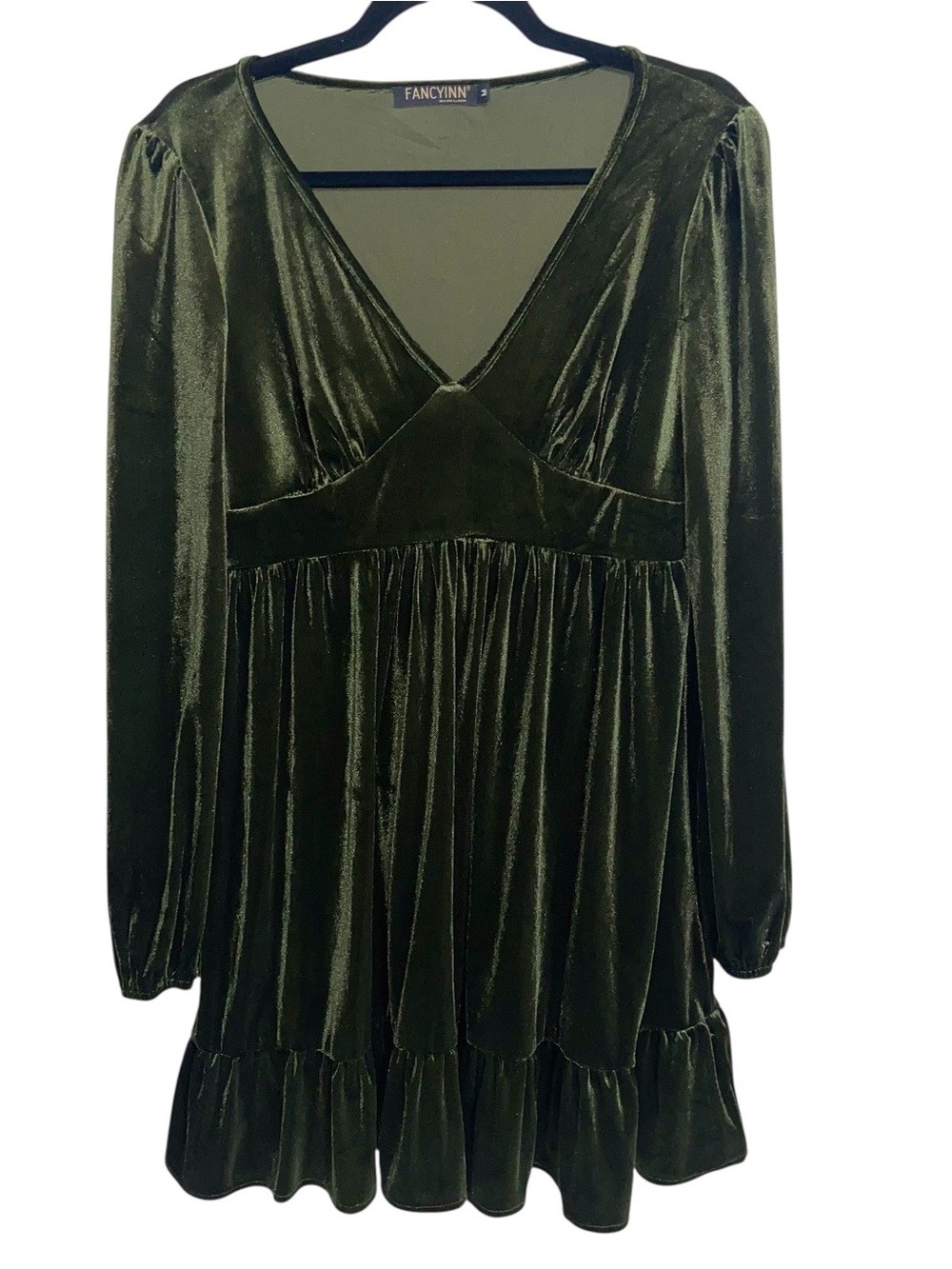 Fancyinn Dress Womens Medium Green Velvet Babydoll Gremlin Goblincore Fairy